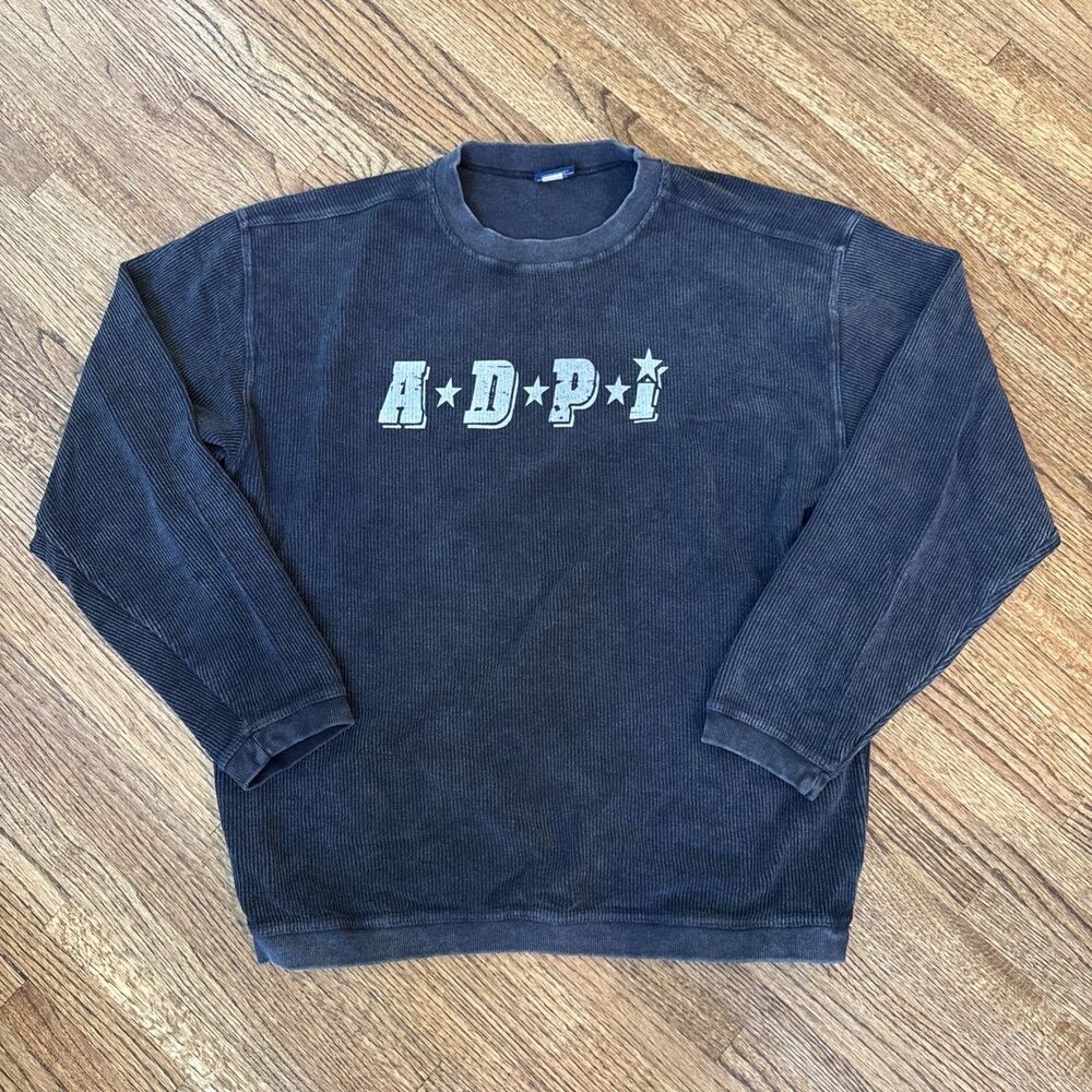 Women’s Corded Alpha Delta Pi Vintage - Style Faded Black College Sweatshirt - L